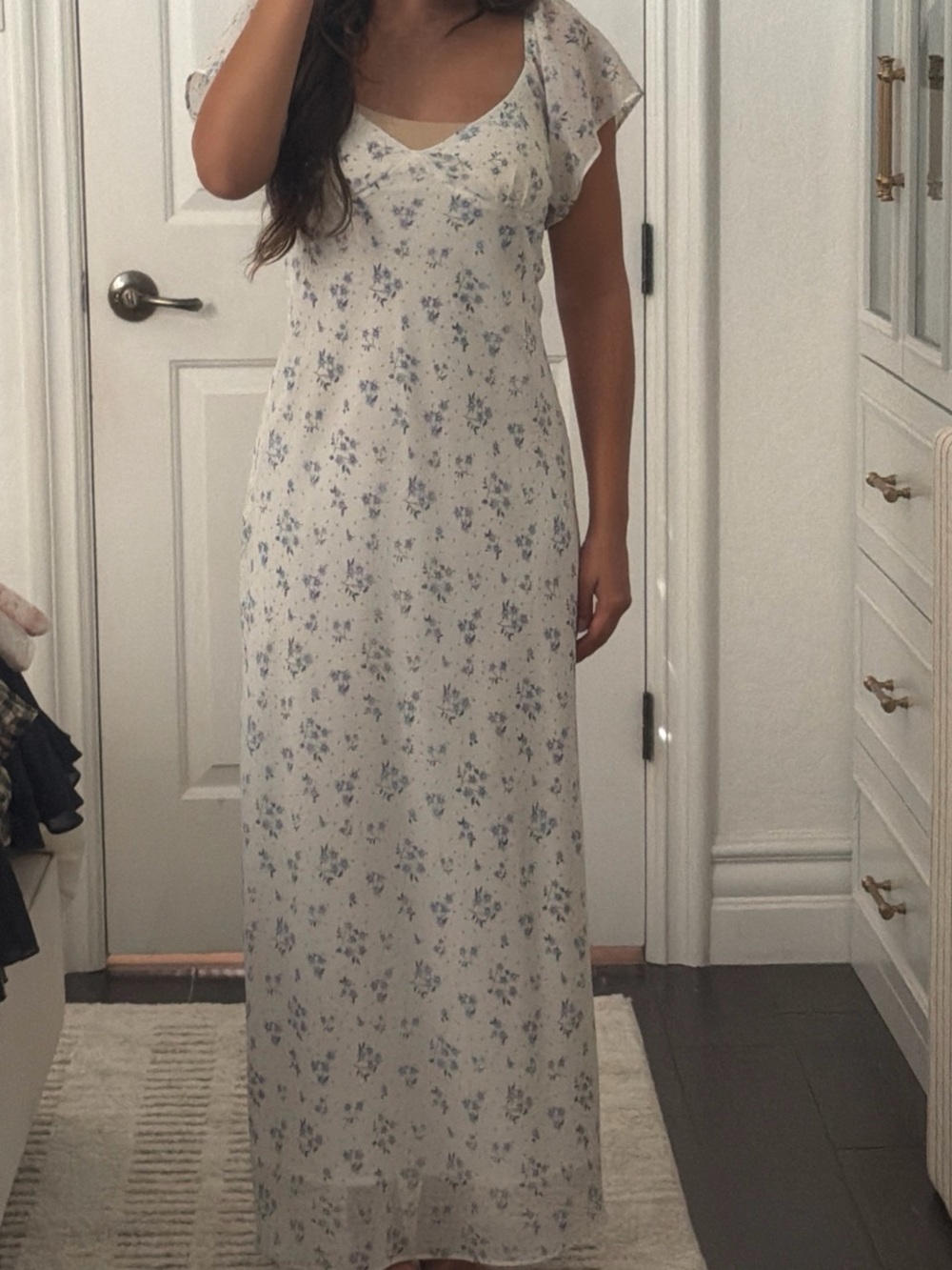 Princess Polly Cream Maxi Dress with Blue Floral Print